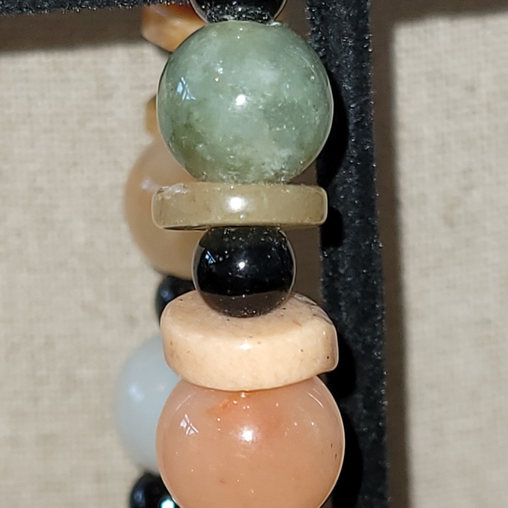Vintage Mixed Gemstone Aventurine Black Onyx Adjustable Bracelet 23.4g